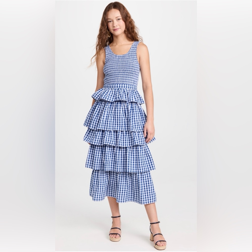 Chic Blue Checkered Tiered Dress